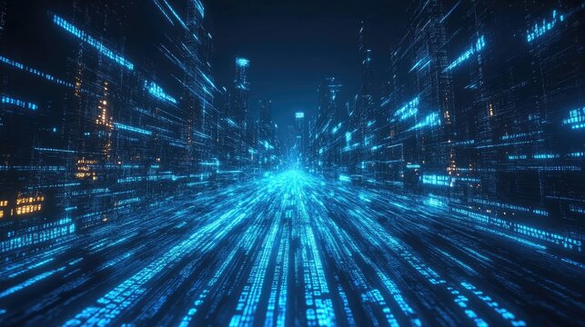 Abstract digital city of lines. A futuristic and modern representation of data flow.