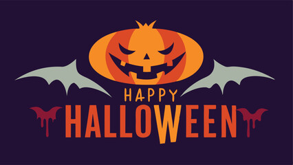 Happy halloween background with pumpkin and bats