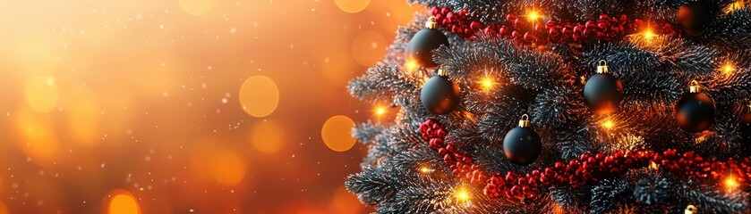 Beautifully decorated Christmas tree with warm lights and ornaments, creating a festive and joyful atmosphere for the holiday season.