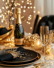 Elegant New Year's Dinner Setup with Golden Decor