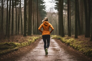 Girl jogging in the autumn forest