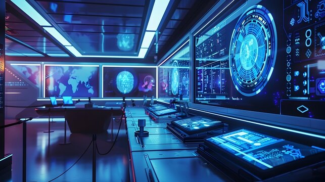 Immersive Futuristic Science Exhibit with Interactive Displays and Holographic Visualizations - Powered by Adobe