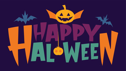 Happy halloween background with pumpkin and bats