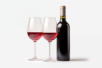 Obraz premium Wine bottle with glass on white background. Wine related themes. Wine professions. Onologist. Wine shop. Buying and selling wine. Images for graphic designers. Isolated wine. Image for website.