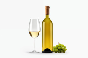 Obraz premium Wine bottle with glass on white background. Wine related themes. Wine professions. Onologist. Wine shop. Buying and selling wine. Images for graphic designers. Isolated wine. Image for website.