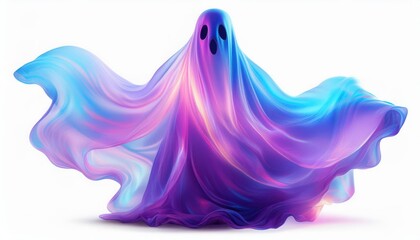 Colorful ghost figure with flowing fabric on white isolate background