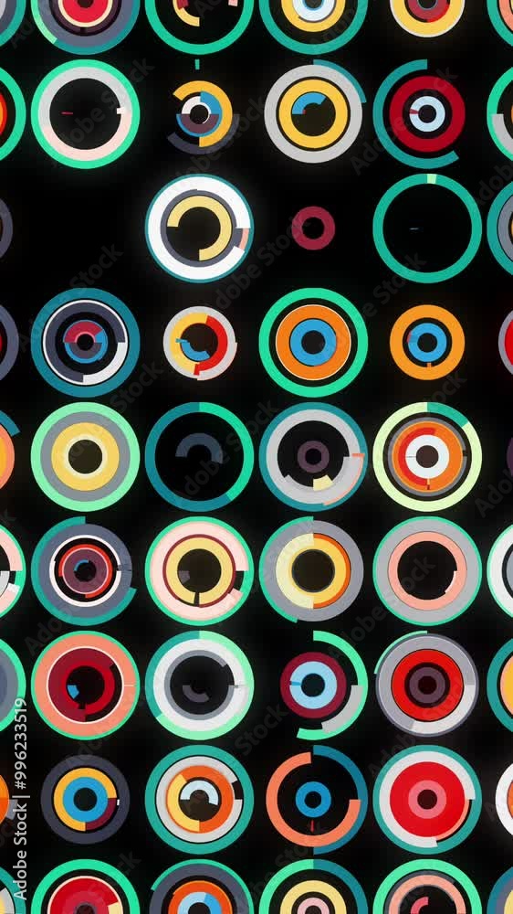 Poster abstract futuristic background with moving small circles placed in many horizontal parallel rows. an