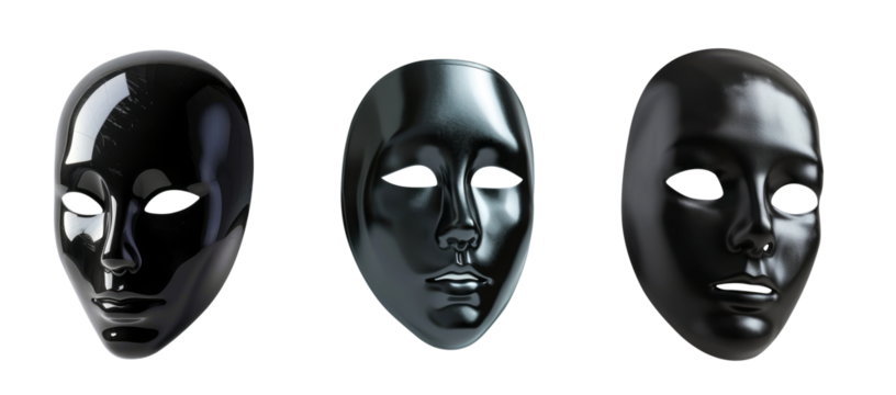 Floating black mask mockup on isolated transparent background