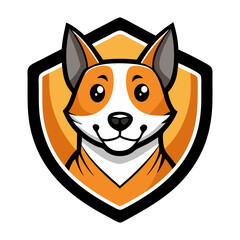 Smiling Dog Mascot Logo: A friendly and approachable cartoon dog mascot with a big smile,  perfectly suited for a brand or company logo. This adorable illustration features a dog inside a shield.