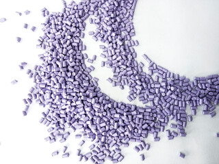 Red masterbatch granule, red polypropylene polymer granules, cold cutting type granule texture, isolated on white background, for industrial plastic company profile product catalog design