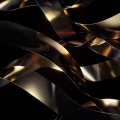 Abstract close-up of glossy black liquid with shimmering gold highlights creating a luxurious and fluid texture.