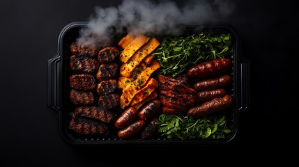 A butchers case filled with various plantbased meat cuts and sausages