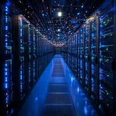 Fototapeta premium Modern data center with server racks illuminated