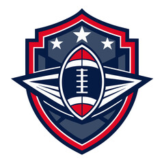 American Football Shield Emblem:  A bold and patriotic emblem featuring a classic American football within a shield design, complete with red, white.