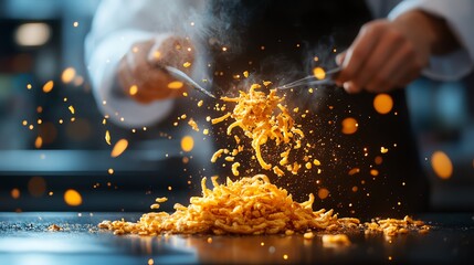 A chef creating plantbased calamari using king oyster mushroom rings