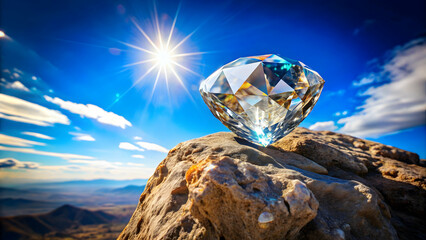 Fototapeta premium A stunning diamond rock against a vibrant blue sky , diamond, rock, shiny, crystal, precious, gem, nature, landscape, beauty