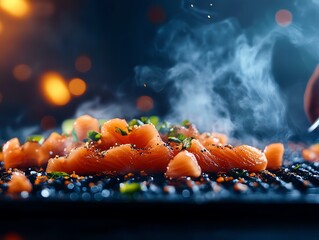A chef creating plantbased smoked salmon using carved and marinated watermelon