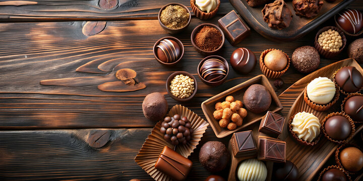 A festive table spread with assorted chocolates and truffles for World Chocolate Day celebration , chocolate, cocoa
