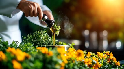 A chef using a rotary evaporator to create intensely flavored herb oils