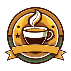 Coffee Shop Logo:  A vintage-style logo featuring a steaming cup of coffee in a circle with a banner for text. Perfect for cafes, coffee shops, and coffee-related businesses.  