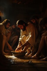 Jesus Washing the Feet of His Disciples in Humility