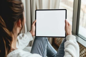 Naklejka premium Mockup of woman with digital tablet and blank screen