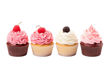 Several cupcakes on transparent background. Pastry related themes. Bakery professions. Cupcake making. Buying and selling cupcakes. Images for graphic designers. Cookbook. Isolated cupcake. 