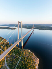 High Coast bridge in northern Sweden, aerial view from above
