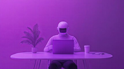 Fototapeta premium Conversing with AI in a Calid Workspace