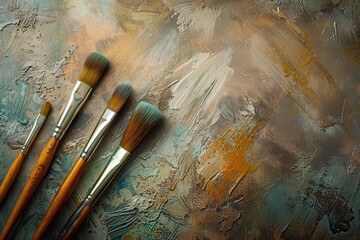 Fototapeta premium Paints and brushes for old backgrounds