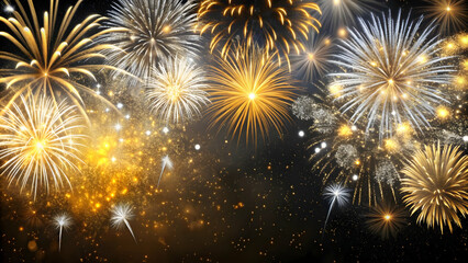 Gold and silver fireworks bursting in the night sky , celebration, fireworks display, event, festive, party, sparkles, glitz