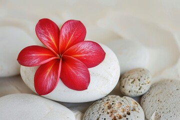 Red flower on light colored rock