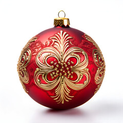 Red Christmas Ornament with Golden Design on white background