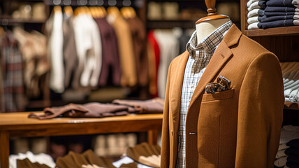 Fototapeta premium Menswear store in English countryside style, autumn and winter clothing collection
