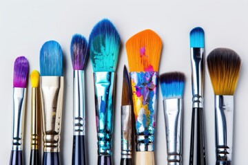 Fototapeta premium Various paintbrushes on white surface