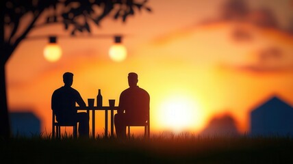 Family having a sunset barbecue in the backyard, with golden light illuminating the scene, enhancing the warmth of togetherness