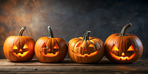 Group of Halloween pumpkins on display, Halloween, pumpkins, autumn, spooky, Jack-o-lantern, celebration, decoration, fall