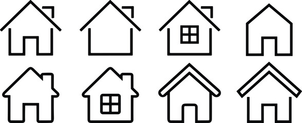 Home or house line symbol. homepage Set of real estate objects and houses black icons. Collection home icons in flat and line style for apps and websites