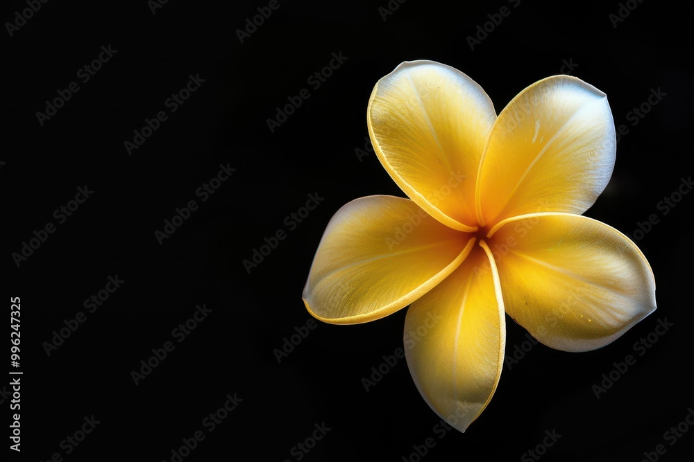 Wall mural Yellow Plumeria flower on black background with clipping path Other names Pocynaceae Frangipani Pagoda tree