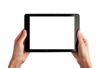 Young woman using tablet with blank screen alone