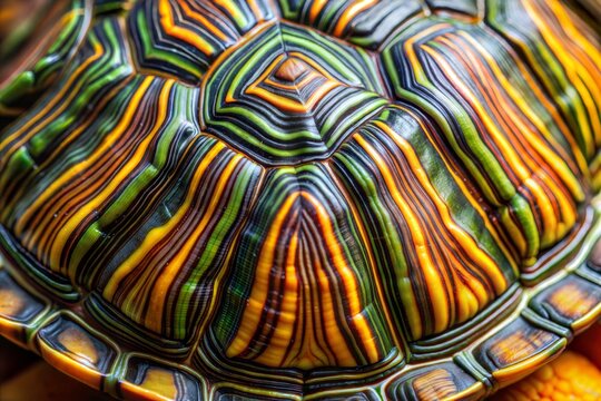 Close-up of intricate turtle shell patterns and scales