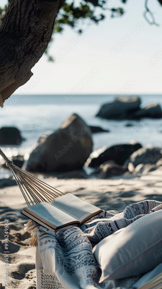 Poster Beachside Reading Getaway with Hammock and Travel Books