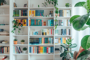 Modern Home Library with Bestselling Books on Sleek Shelves  