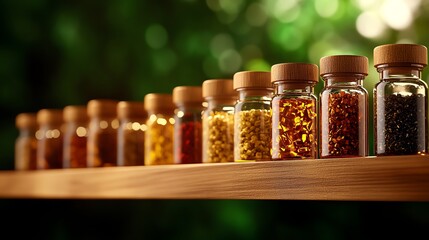An apothecary shelf lined with tincture bottles of various adaptogenic herbs