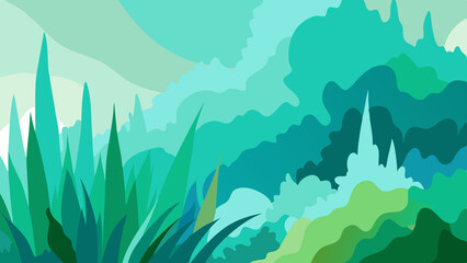 Fototapeta premium Watercolor, in shades of green, bushes, grass, background for website, for presentations