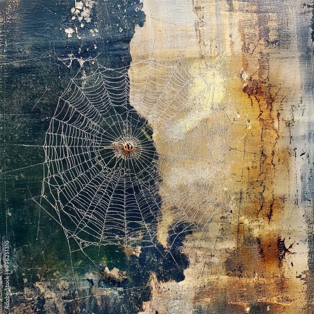 Wall mural a creative blend of spider web motifs and soft, natural colors in an abstract composition.