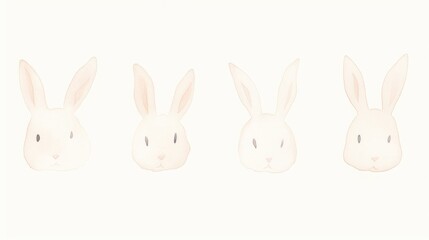 Obraz premium Cute white rabbit heads as line watercolour illustration animal mammal creativity.