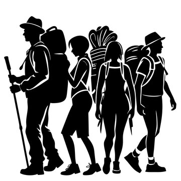 recommend clip art: Backpacking silhouette vector illustration on white background