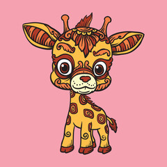 cute giraffe ornament illustration with lines and colors vector illustration