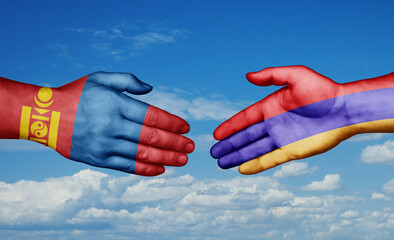 Armenia and Mongolia country handshaking with flags, consensus concept international co-operation illustration